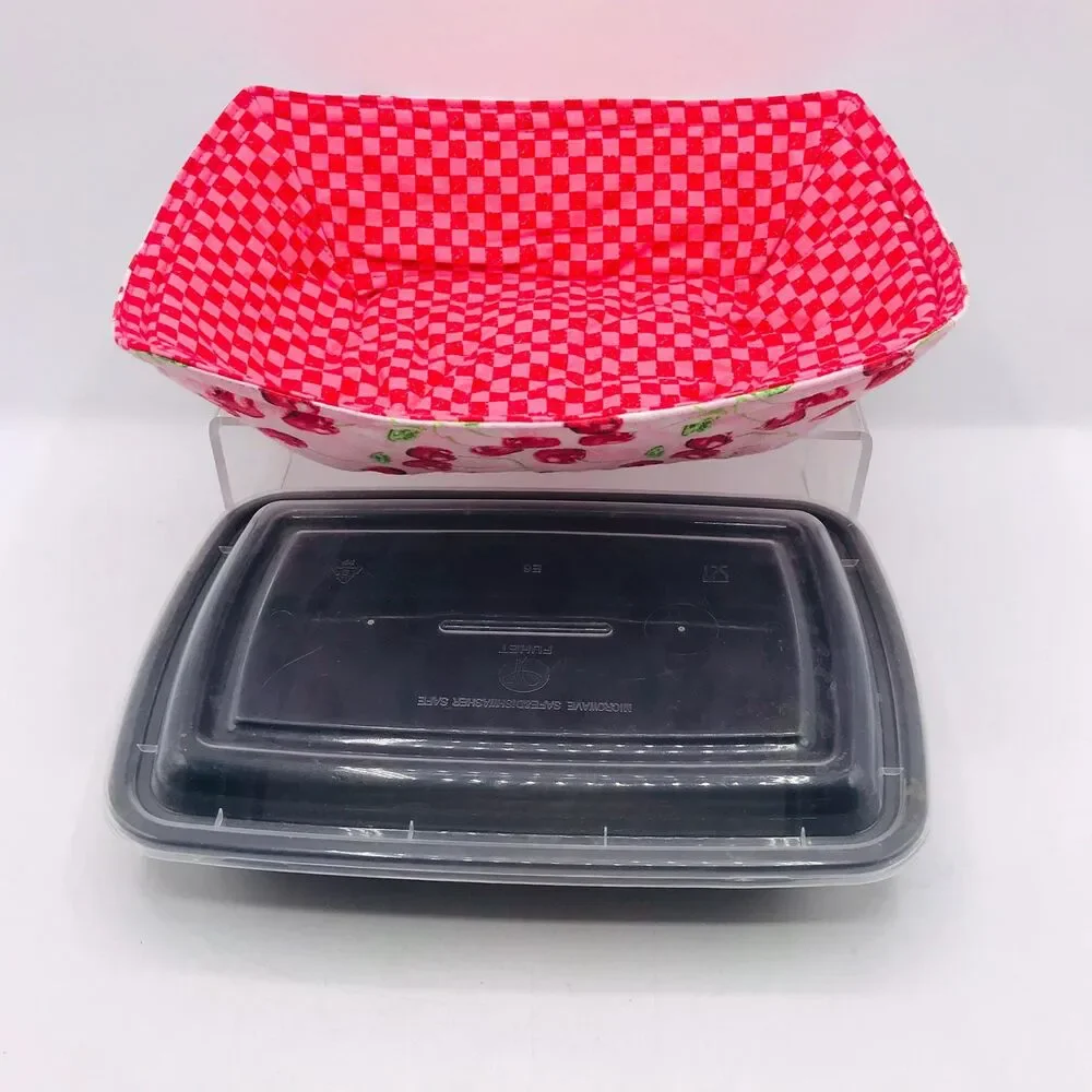 Reversible Microwave Cozie For Takeout Containers Cottage Core Cherry Fabric